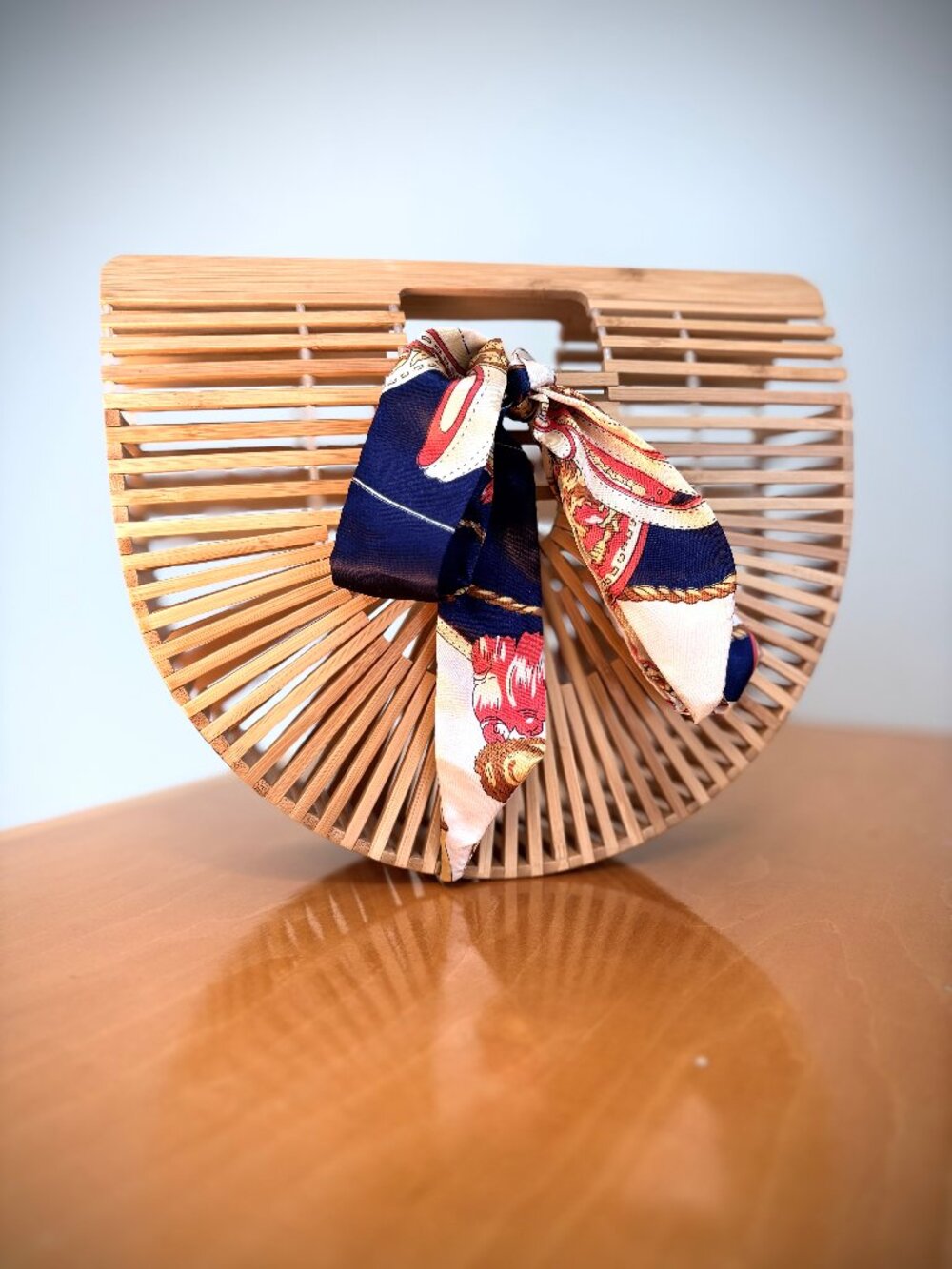 Bamboo Half Circle Handbag with Silk Scarf